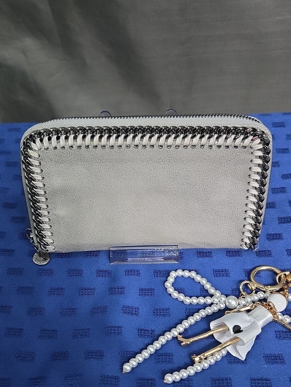 Stella McCartney Gray Falabella  Zip-Around Wallet with Gunmetal Chain Trim